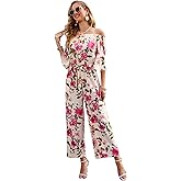 Love Welove Fashion Jumpsuits for Women Dressy Casual – Floral Spring Off Shoulder Wide Leg One Piece Romper Outfit