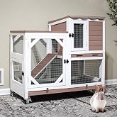 Gutinneen 2-Story Rabbit Hutch with Chew-Proof Ramp &amp; Leak-Proof Trays - Indoor/Outdoor 39.3" Wooden Rabbit Cage with Wheels for Rabbits, Guinea Pigs