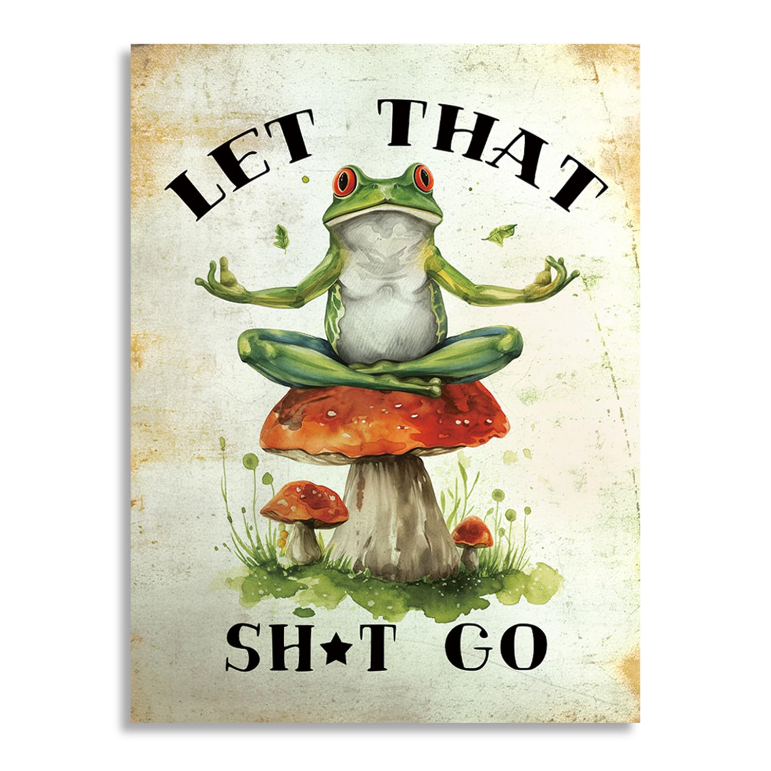 Dazzlewall Funny Frog Wall Art Poster, Frog Sitting On Mushroom Prints, Retro Sign Canvas Wall Poster for Toilet Bathroom Decor 12x16 in Unframed