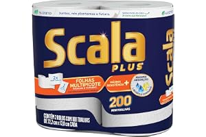 Papel Toalha Scala Plus Multipicote, 2 Rolos | 100 Toalhas Cada Rolo, Reciclável