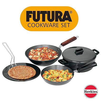 Hawkins Futura Hard Anodised Cookware Set, 4 Pieces (LS1)