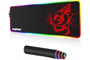 RGB Gaming Mouse Pad Anime Dragon Mousepad Mat LED with 15 Lighting Modes for Computer 31.5 X 12 Inch (Red)