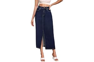 Hybrid & Company Women's Long Denim Skirt – Stretch Jean Skirt for Office and Casual Wear