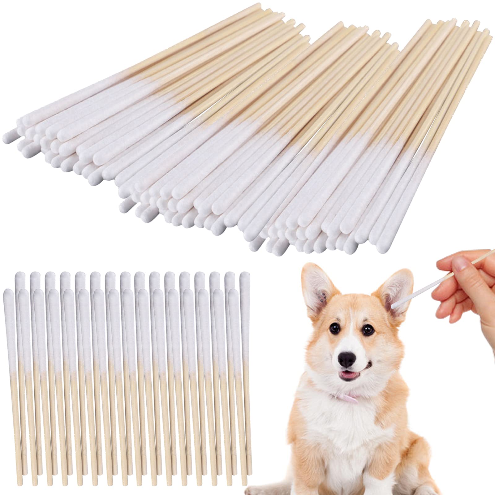 YUTOU Wooden Pet Ear Cleaner 180 Pieces Pet Dog Cotton Buds Ear Cleaning Sticks Swab Sticks Cotton Tip Swabs Bud Ear Sticks for Pets Dog Cat