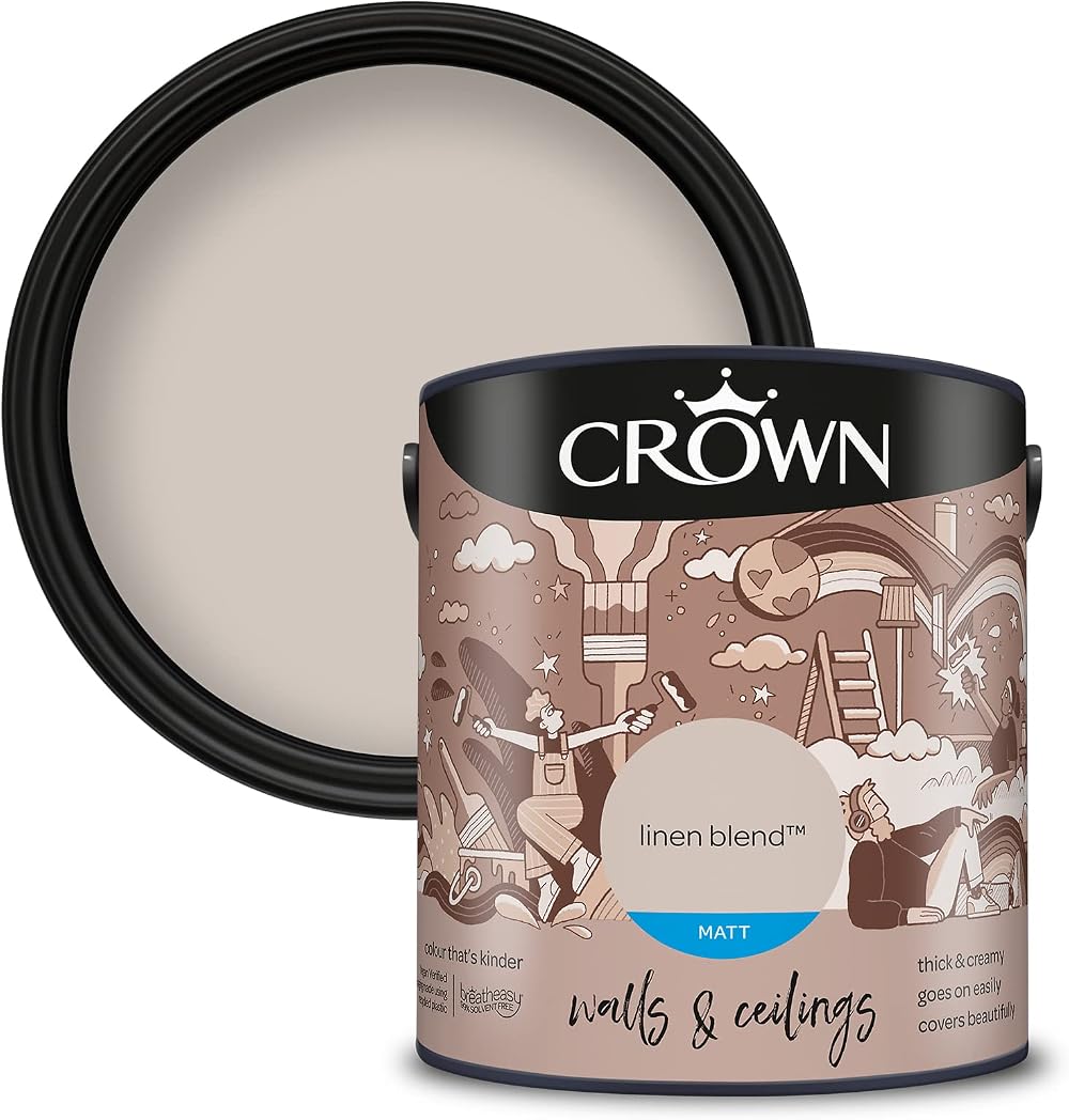Crown 2.5L Breatheasy Matt Emulsion Paint Walls Ceilings LINEN BLEND