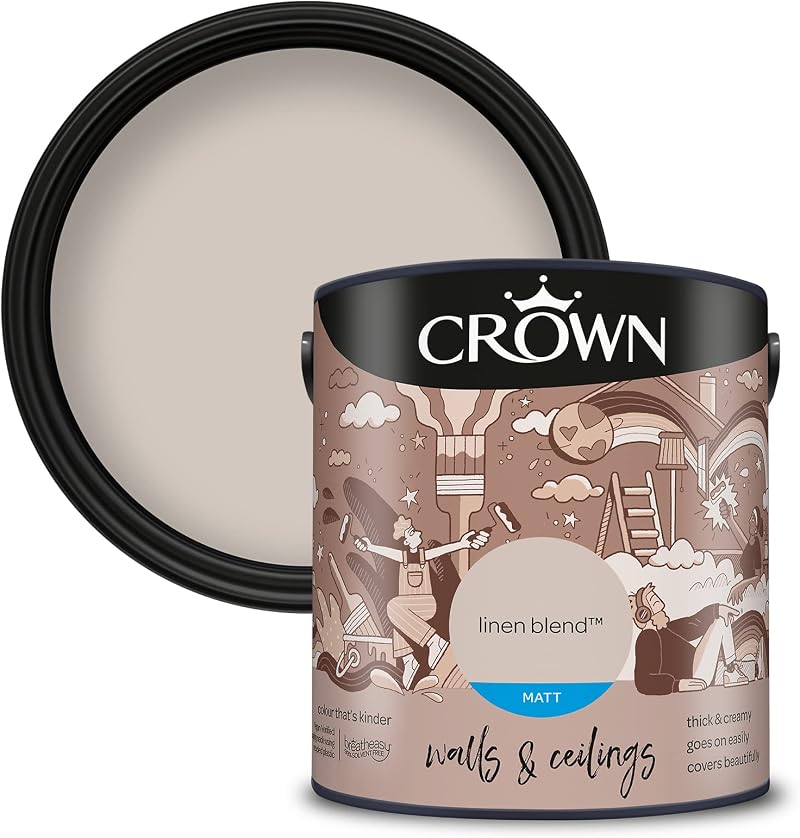Crown 2.5L Breatheasy Matt Emulsion Paint Walls Ceilings LINEN BLEND