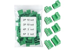ATMLCOER 25Set 5.08mm Pitch Screw Terminal Block Connector Pluggable (2Pin 3Pin 4Pin 5Pin), for Phoenix Plug for 28-12AWG Cable
