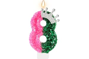 AKURIEEY Wicked Birthday Candle Crown Number 8 Candle Pink and Green 8th Birthday Cake Topper Cupcake Decorations Wicked Themed Party Decor Anniversary Celebrations Supplies