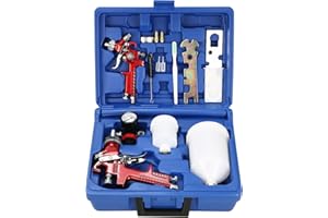 HVLP Air Gravity Spray Gun Set, 2Pcs Sprayer Paint Gun with 0.8mm 150ml&1.4mm 600ml Automotive Paint Gun with Locking Air Pre