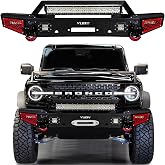 VISIDA Compatible with 2021-2022-2023-2024-2025 Bronco Front Bumper Textured Black Steel with Lights and D-rings