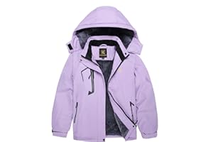 Keevoom Girl's Waterproof Ski Jacket Fleece Snow Coat Windproof Warm Winter Snowboarding Jacket with Removable Hood