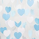 Blue White Silver Party Decorations - 52Ft Heart Paper Garland Decoration Christmas Streamers Birthday Bridal Baby Shower Wedding Anniversary Bachelorette Engagement Graduation Hanging Hongtongtong