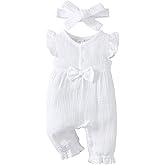Renotemy Baby Girl Clothes Romper Infant Summer Bodysuit Outfits Cotton Linen Jumpsuits Newborn Essential Preemie Clothes