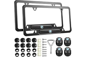 DEWEST 2PCS Black License Plate Frames for BMW, Car License Plate Bracket Holder, Premium Aluminum Alloy Weather Proof License Plate Covers with Screw Caps Cover Set Car Accessories
