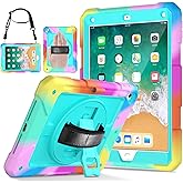 LTROP Protective Cover Case for iPad 6th/ 5th Generation & iPad Air 2 Case, iPad 9.7 Inch Case with Shoulder Strap Pen Holder Swivel Stand, Aqua Teal