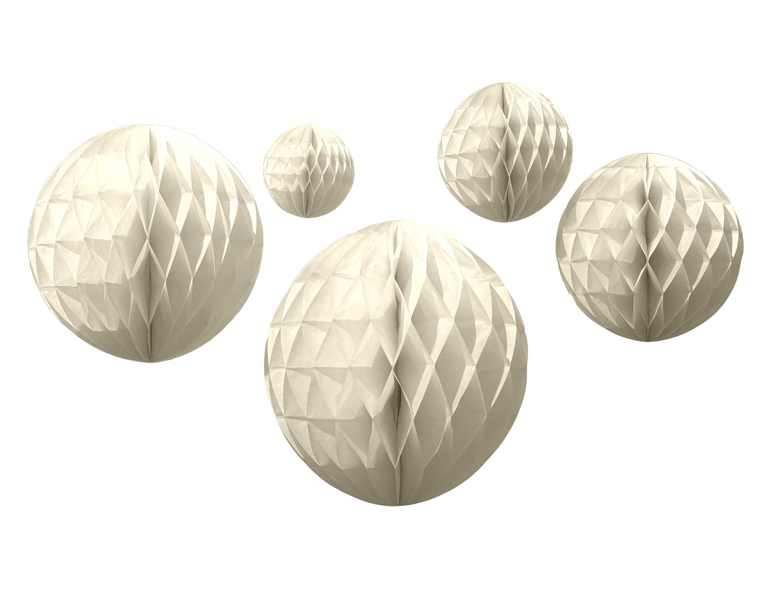 Ivory Paper Honeycombs, 10cm-30cm (5 Pack)