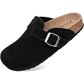 FITORY Womens Clogs Slip-on Potato Shoes Leather Mules Suede Cork Footbed | Comfortable Adjustable Buckles Non-Slip Outsole Casual for Fall Outdoor Walking