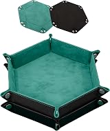 SIQUK Dice Trays Hexagon Folding PU Leather Velvet Holder 2-Pack Black Cyan
