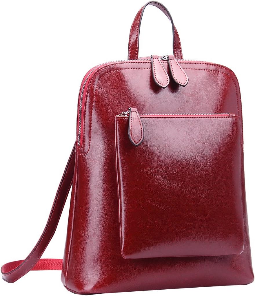 Heshe Women Leather Backpack Casual Daypack Sling Backpack Purse for Ladies and Girls (Wine-R)