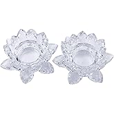 Aixita Crystal Lotus Flower Tealight Candle Holder Set of 2, Clear Glass Candlestick Holders, Pillar Votive Candle Holders for Table Centerpiece, Home Décor, Party, Wedding, Dinning
