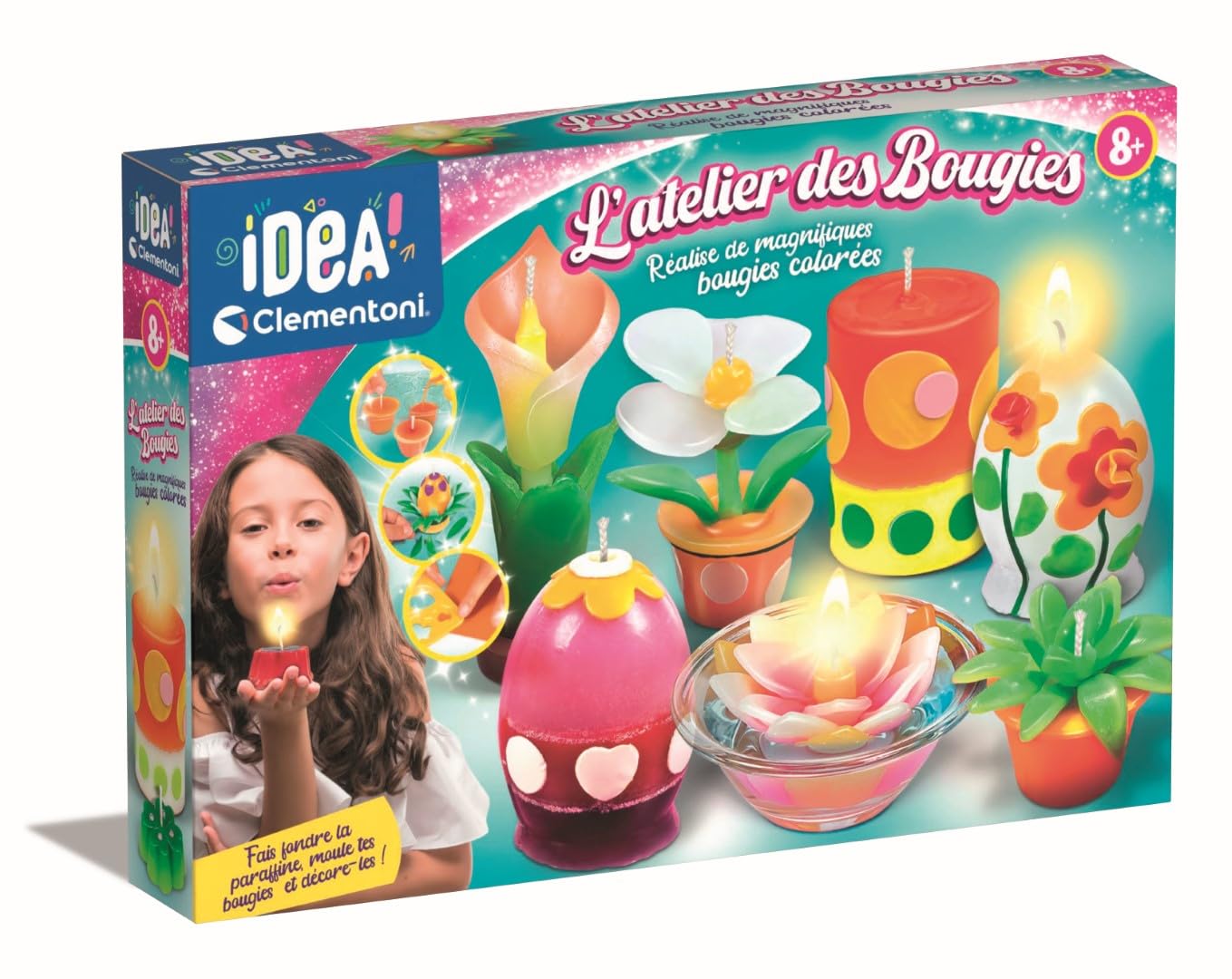 Clementoni | L'Atelier Des Bougies – Children's DIY Candle Kit 8 to 12 Years | Creative Home Activity | Educational Creative Hobby | DIY Girl Gift | Playful Cosmetic Workshop