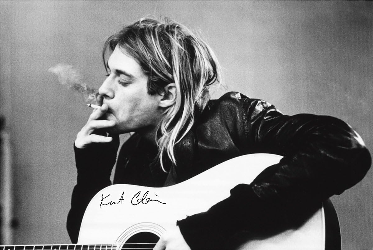 Kurt Cobain (Smoking) With Guitar Black & White Music Poster 36 x 24in