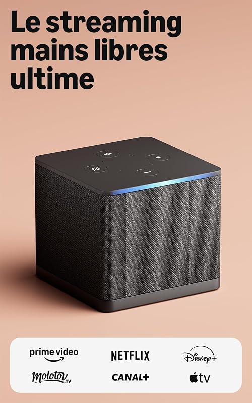 Fire TV Cube (Nouvelle génération), Lecteur multimédia en streaming, Expérience mains-libres, Wi-Fi 6E, 4K Ultra HD, Trouvez vos séries plus rapidement avec Alexa+