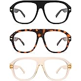 AMOMOMA 3 Pack Retro Blue Light Aviator Reading Glasses for Women Men,Oversized Large Computer Reader Frame AM6163