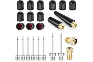 VEZTBIU Ball Pump Needles, Tire Valve Stem Caps, Presta to Schrader Valve Adapters, Balloon Inflation Nozzles, Heavy Duty Air Pump Needles Compatible with Hand and Electric Pump, 24Pcs Pump Accessory Kit