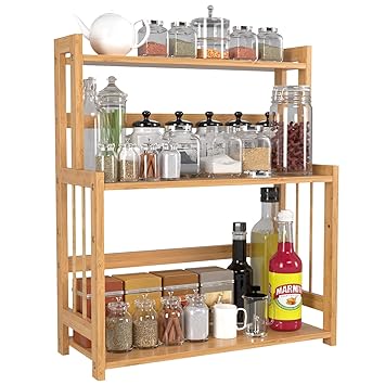 Homecho 3 Tier Bamboo Spice Rack Spice Herb Rack Holder Free