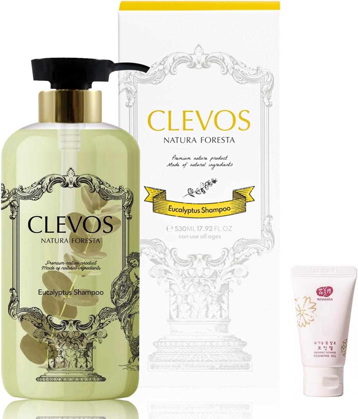 CLEVOS Natura Foresta Natural Organic Hair Shampoo 17.92 Fl Oz for Dry, Sensitive, Itchy Scalp Type - Pleasant Eucalyptus Scent - Reduce Itchy scalp Dandruff Sulfate-free - Completely Natural - Vegan - Cruelty Free