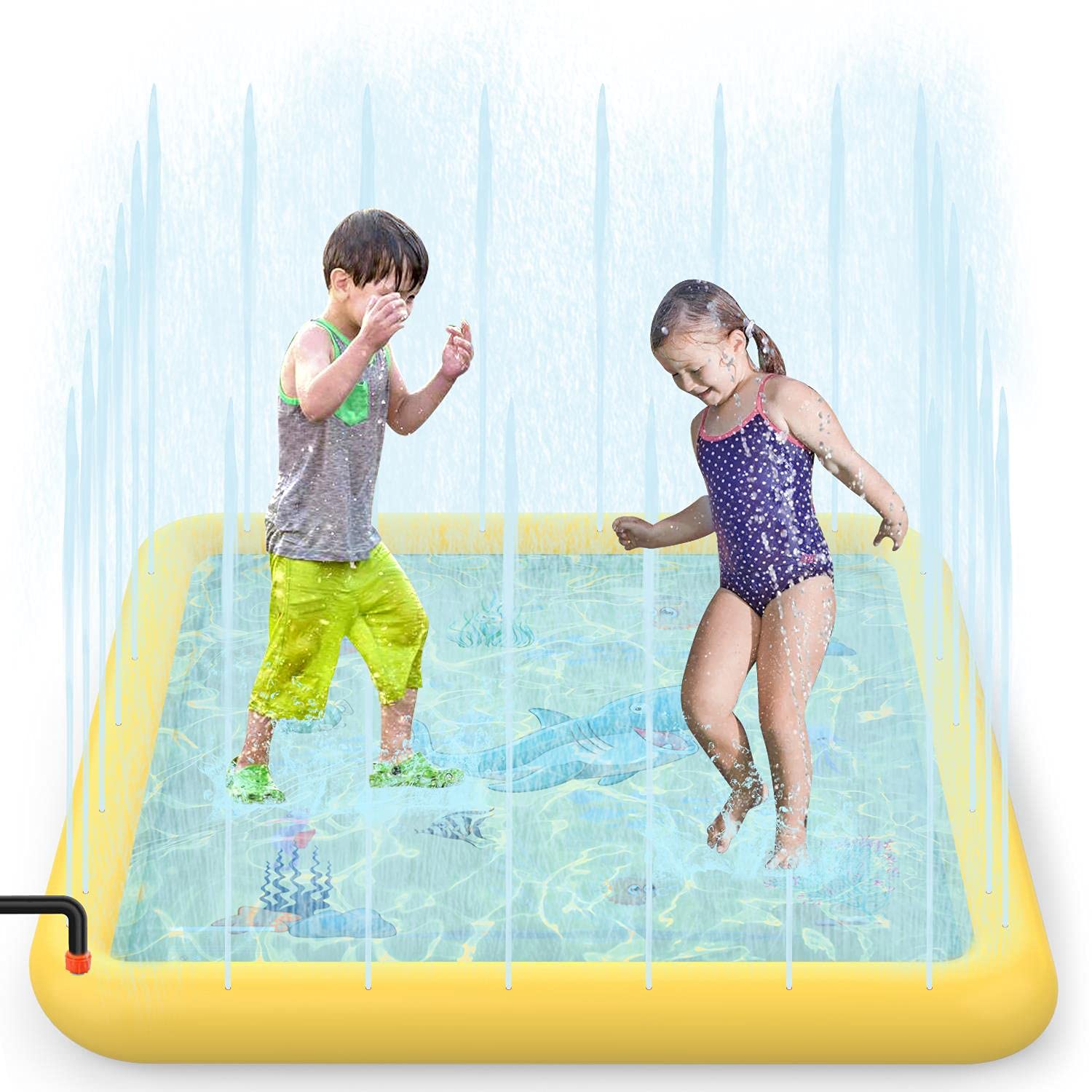 SOKA Large Square Sprinkle and Splash Water Play Mat Sprinkler Splash Pad Summer Spray Inflatable Water Toy for Kids Dogs Pets and Outdoor Garden Family Activities - Yellow