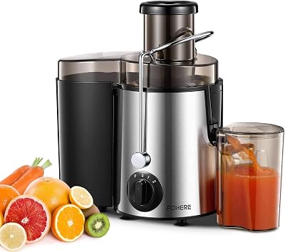 FOHERE Centrifugal Juicer 900W, 3” Feed Chute, 3 Speed, Silver