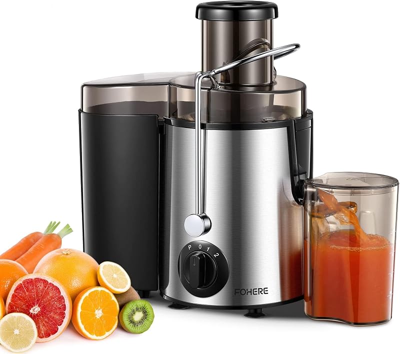FOHERE Centrifugal Juicer 900W, 3” Feed Chute, 3 Speed, Silver