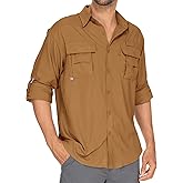 Anteef Mens Safari Shirts Long Sleeve UV Protection Hiking Fishing UPF 50+ Quick Dry Camping Travel Shirts