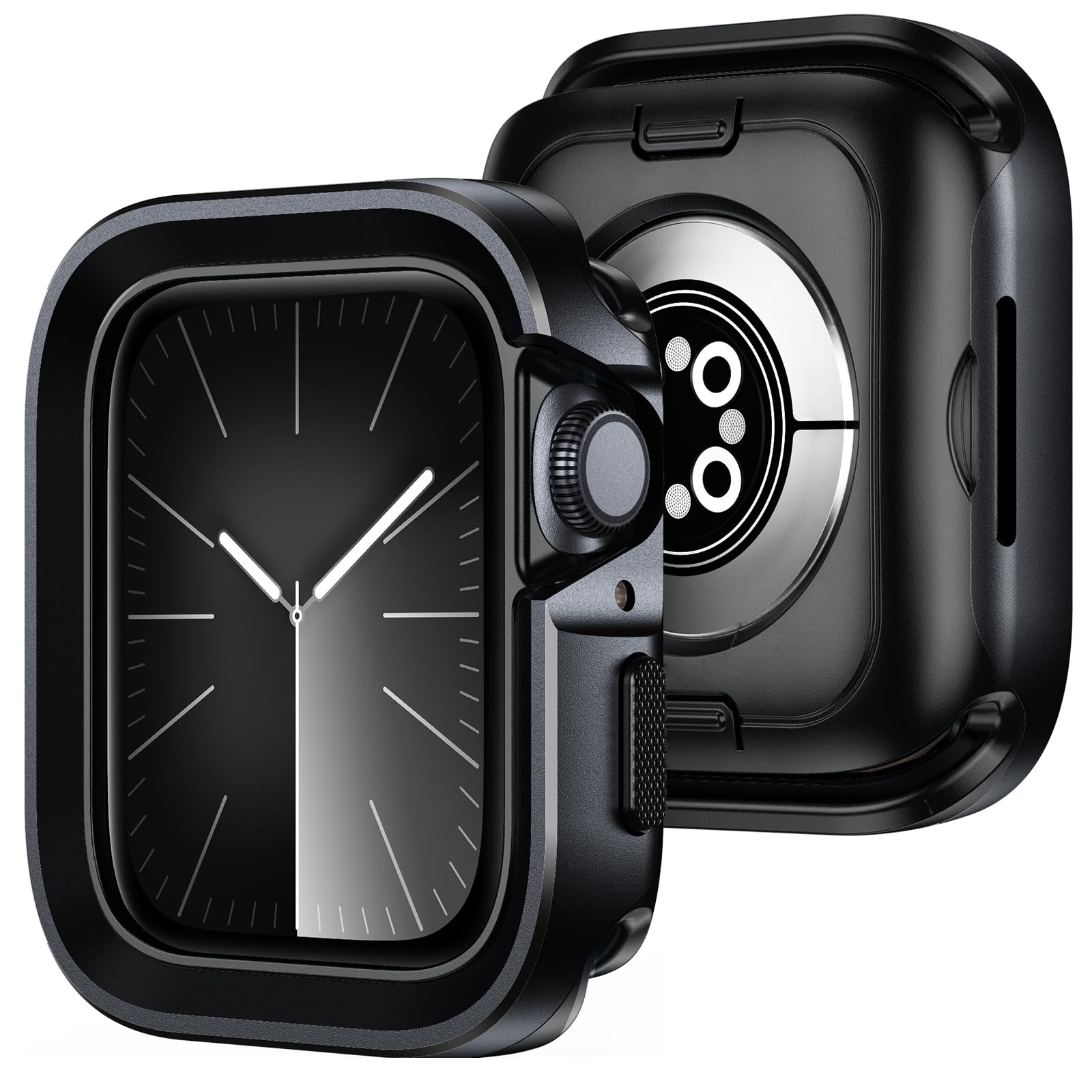 Amizee 2 in 1 Metal Rugged Case Compatible with Apple Watch Series 9/8/7 45mm, Aluminum Shockproof Protective Bumper Cover for iWatch 45mm, Black