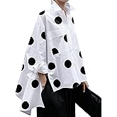 oshoplive Women's 2025 Loose Flowy Blouse Tops Polka Dot Long Sleeve Button Down Side Slit High Low Hem Tunic Shirt