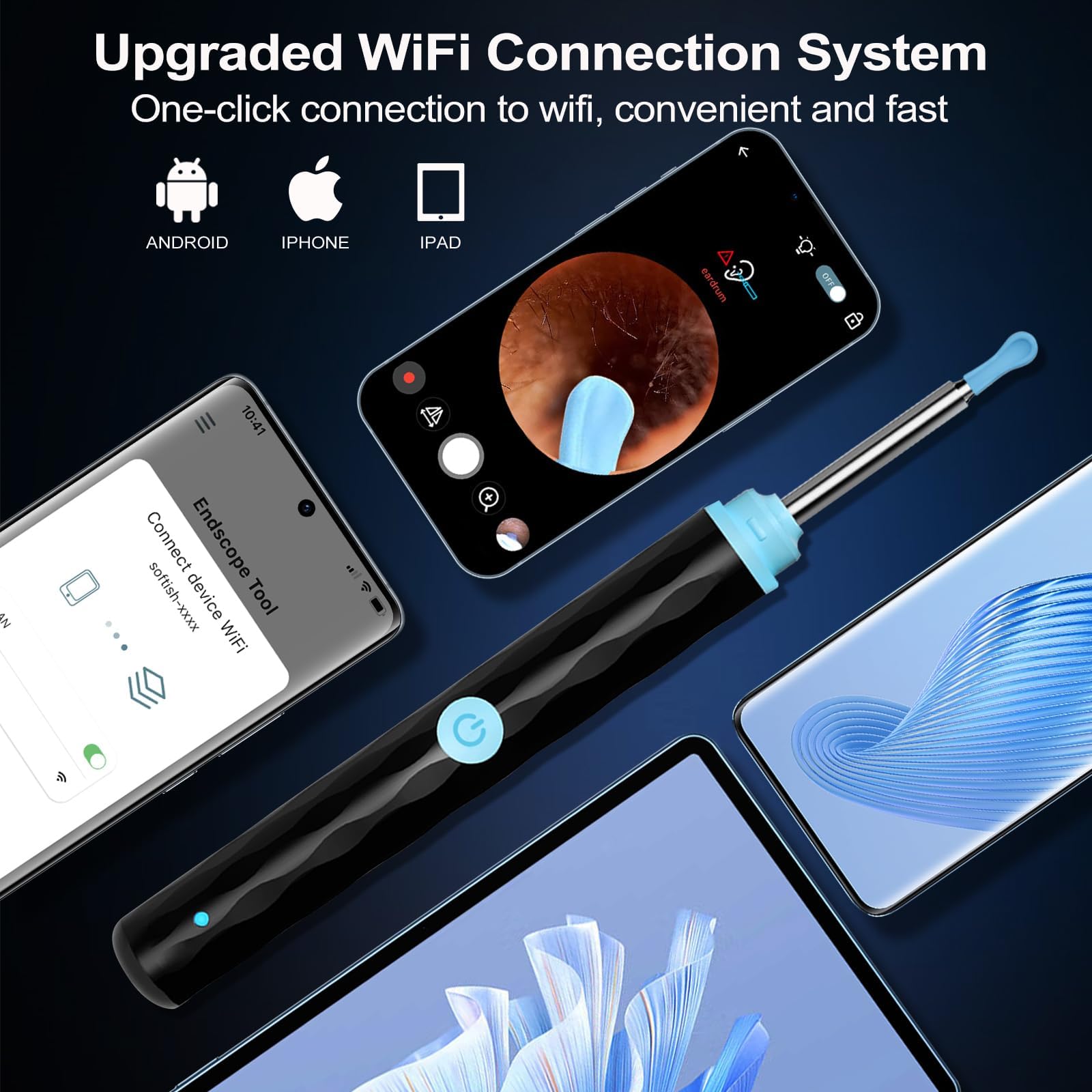 Ear Wax Removal, Ear Wax Removal Tool Camera Built-in 1296P, Easy and Safe Ear Cleaning, Earwax Removal kit with 9 Ear Set and 8 Traditional Tools, Ear Cleaning Kit for iPhone,iPad,Android (Black)