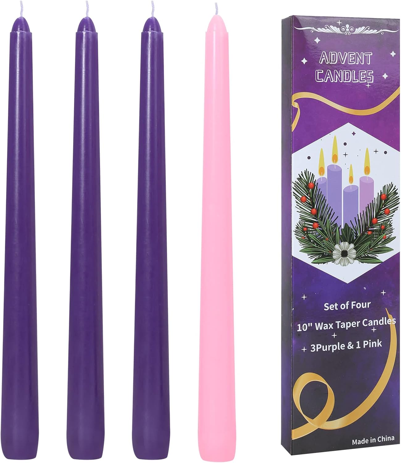 Candles & Holders - CLCYICEN 4 Pack Christmas 10in Unscented Advent Candles for Seasonal Celebrations, Holidays, Church, Celebration, Party