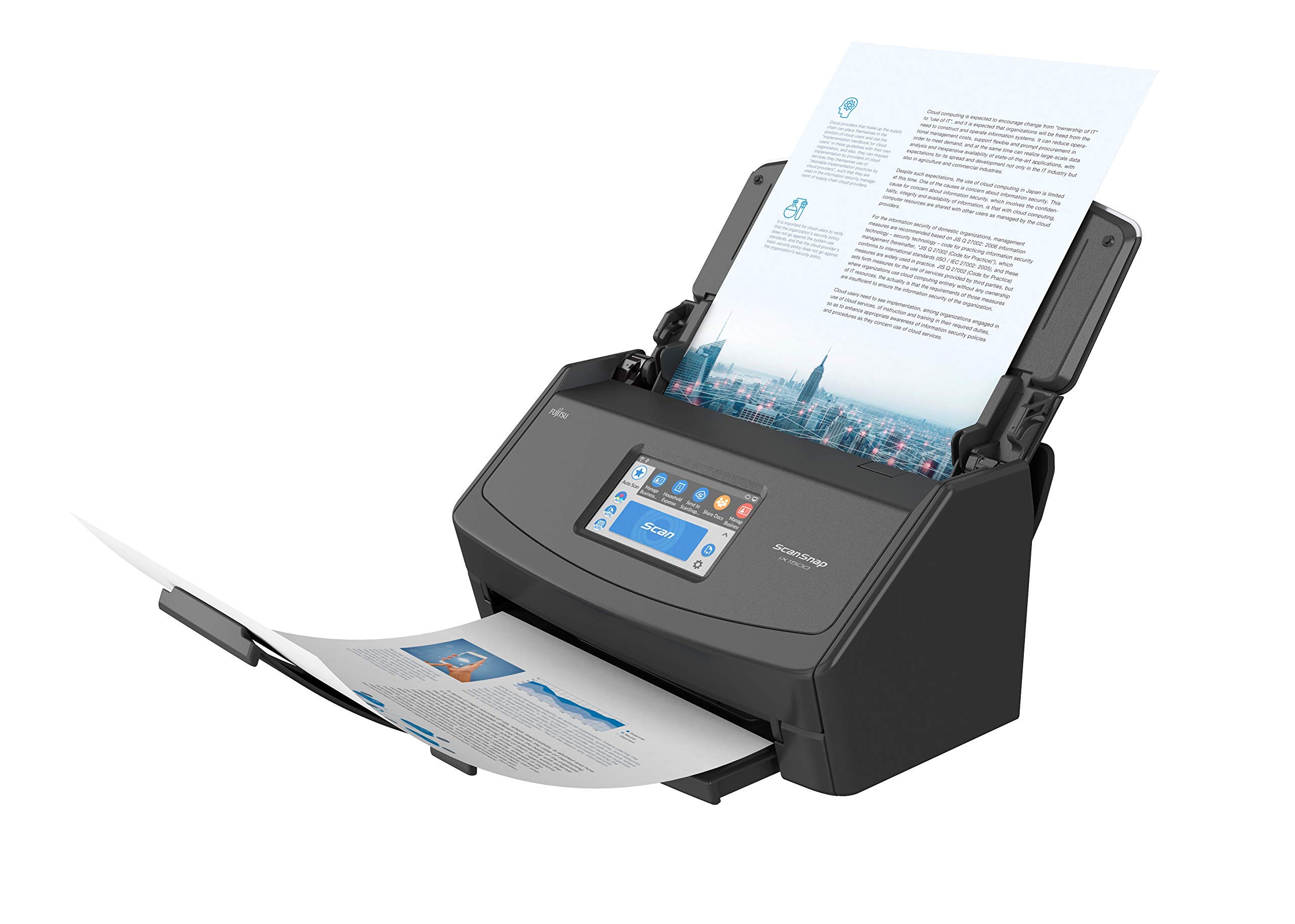 ScanSnap iX1500 Black Document Scanner – Desktop, A4, Double Sided with WiFi, Touchscreen, USB 3.1