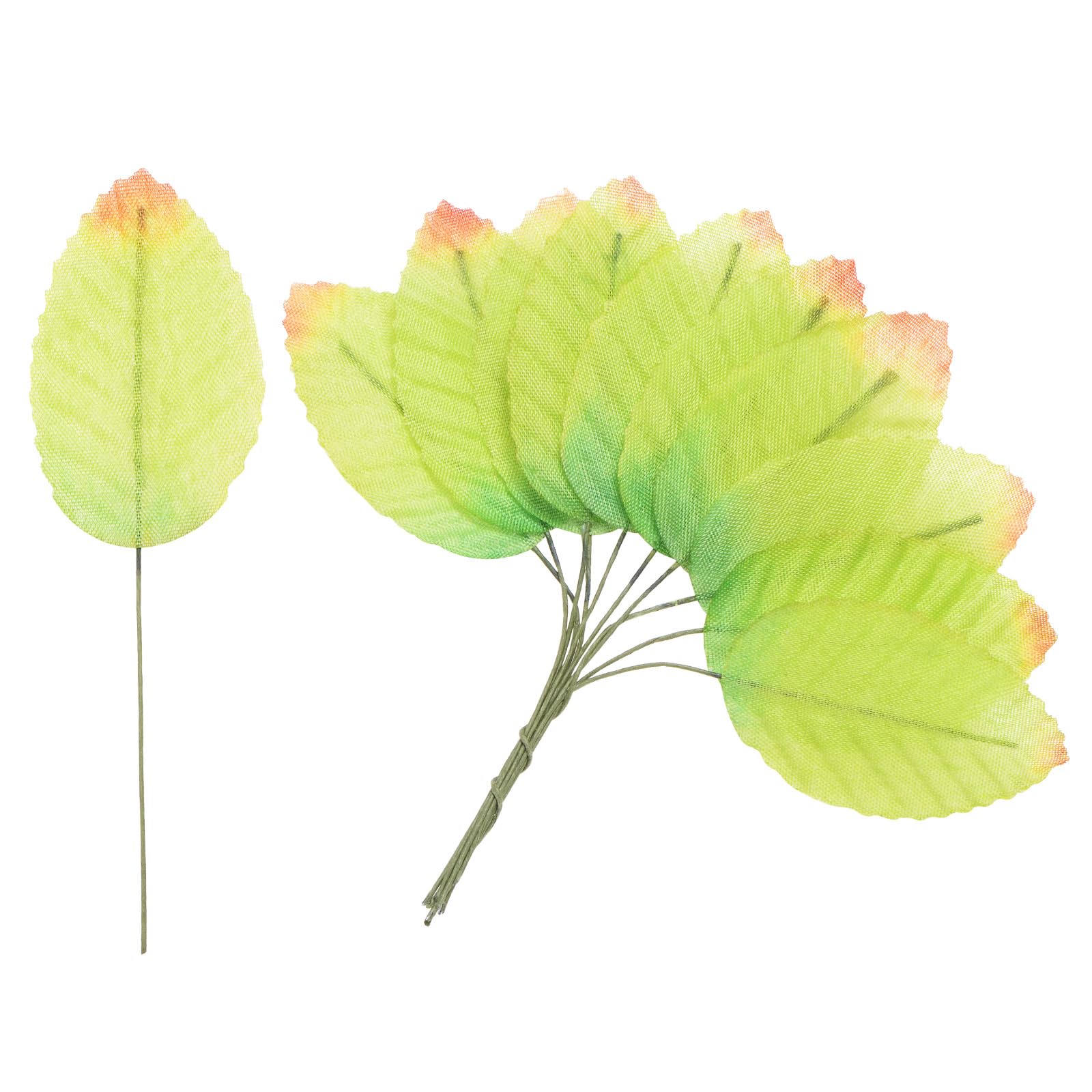 M METERXITY 100-Pack Artificial Silk Leaf, Faux Wire Single Leaves, Fake Flower Leaf with Stem for DIY Bouquet/Wreaths/Wedding/Garland/Party Decorations, Fake Rose Craft Leaves [Green Red]