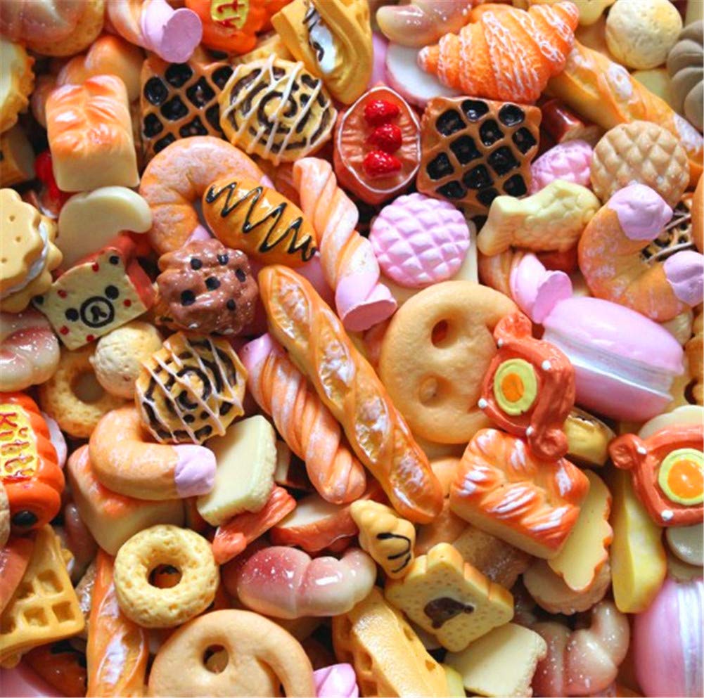 Random 30pcs Cute Candy Resin Charms Beads Fruit Dessert Ice Cream Plastic Slices Flatback Buttons for Handcraft Accessories Scrapbooking Phone Case Decor(Orange)