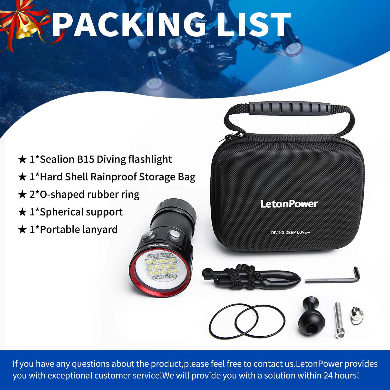 LetonPower B15 Dive Light Underwater Flashlight 8000Lumens Underwater Video Lights 80m Scuba Dive Light Diving Flashlight for Under Water Sports,Underwater Video Shooting and Photography