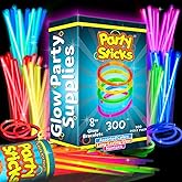 Party Sticks Glow Sticks Jewelry Bulk Party Favors 300pk and Connectors - 8" Glow in the Dark Party Supplies, Neon Party Glow Necklaces and Glow Bracelets for Kids and Adults