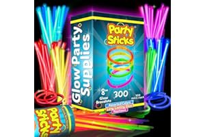 PartySticks Ultra Bright Glow Sticks Bulk Party Supplies 300 Pack - 8" Glow in the Dark Light Up Halloween Party Favors, Glow Decorations, Neon Party Necklaces and Bracelets with Connectors