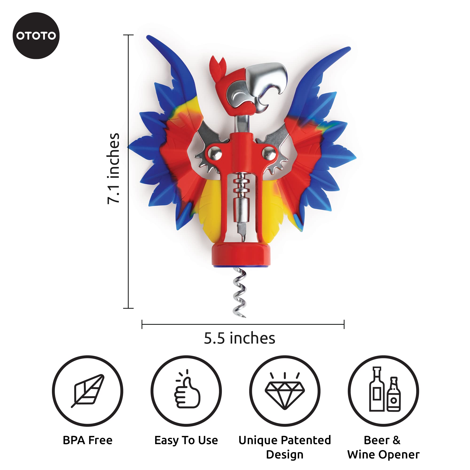 OTOTO Pinot Wine Bottle Opener - Parrot Wing Corkscrews for Gifts, Bottles Manual, Cool Gadgets with Wings, Bar accessories, Corkscrew