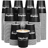 Cuphug 300 Pack 8 oz Disposable Paper Cups, Hot & Cold Beverage Drinking Cups for Coffee, Tea, Juice, Water - Black coffee cups for Office, Party, Home, and Travel
