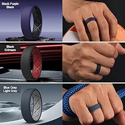 Egnaro Men's Silicone Rings, 7.5mm Wide 2.5mm Thick