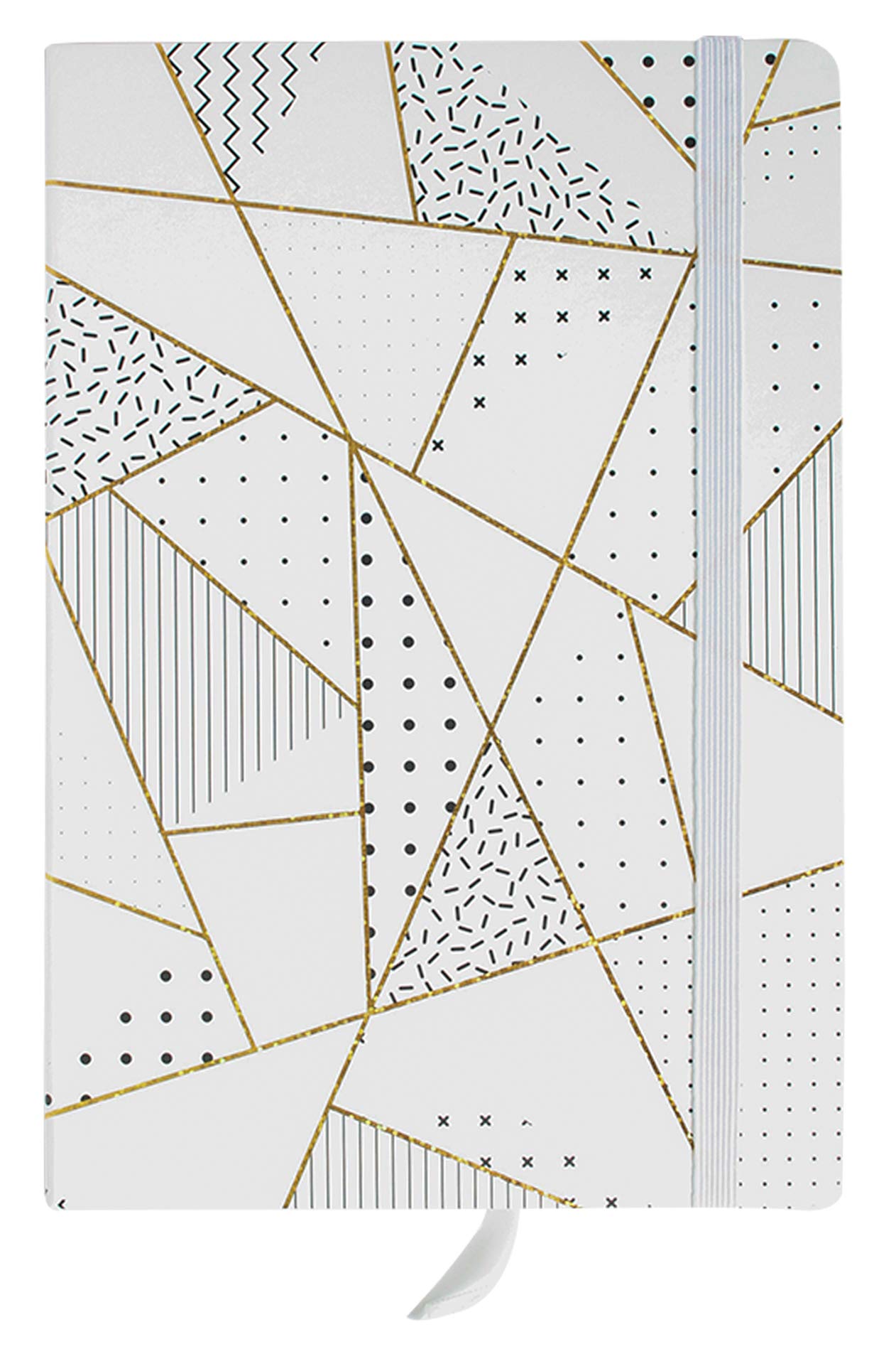 Emartbuy Geometric Marble Hard Cover Exercise Book Diary Notebook Notepad Writing Journal Ruled A5 Size 96 Sheets (192 Pages) - White/Gold