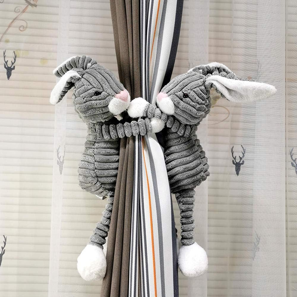 Curtain Tiebacks Cute rabbit Curtain Clips Rope Curtain Holder Buckles Decorative Curtain Holdbacks for Children's Bedroom Living Room Home Office Window-Gray Rabbit Pair